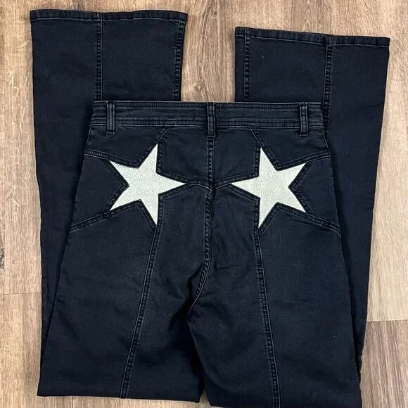 We The Free Firecracker Flare Jeans Black Gold Star Festival Sz 32 - Picture 10 of 10